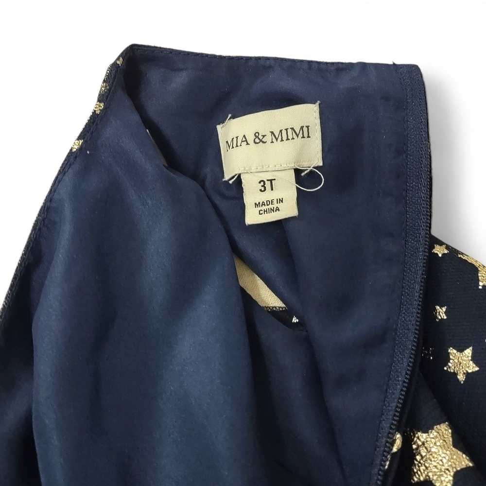 MIA & MIMI GIRLS 3T FIT & FLARE SLEEVELESS DRESS NAVY BLUE GOLD STAR PRINT NWOT - Picture 5 of 9